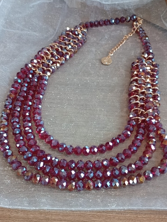 boutique jewelry Jewelry - 🎈🎈 Ruby Red/Gold Tone Faceted Crystal Necklace/Aurora Borealis/Necklace